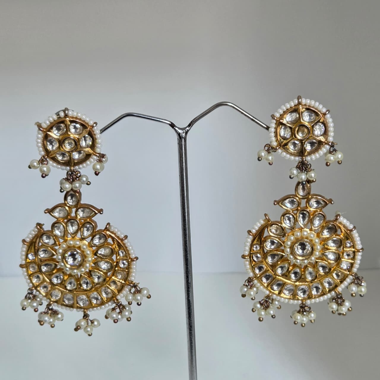 Gold Kundan Pearl Drop Earrings