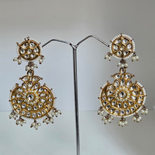 Gold Kundan Pearl Drop Earrings
