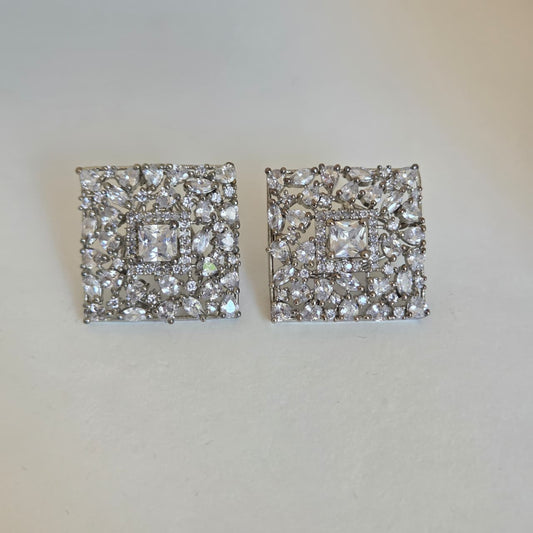 Square Studs with Fancy Cut Zircon Accents