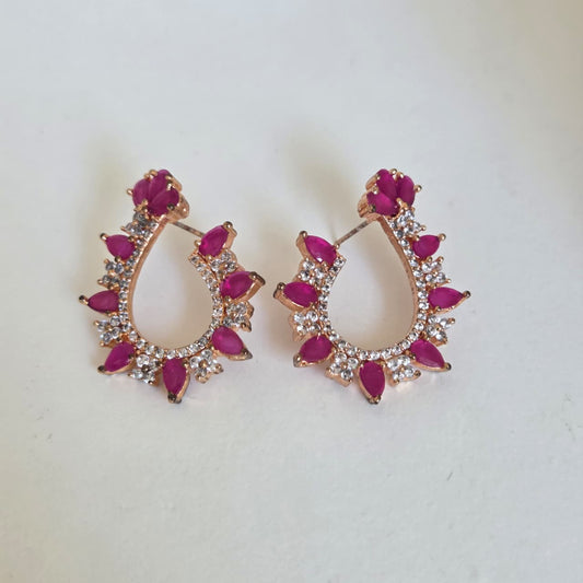 Zircon-Studded Earrings With Pink Stones