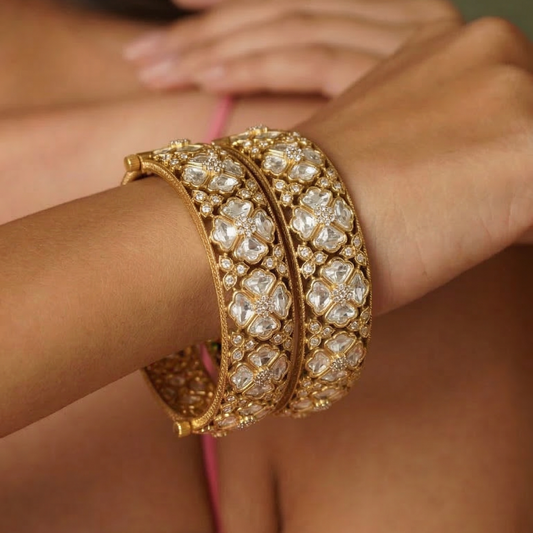 Gold Finish Polki Bangle Set of 2