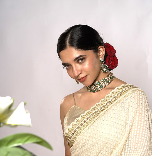 Gold Finish Utsav Choker Set with Stone Accents