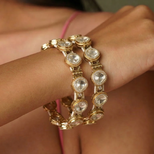 Polki Bangle Set of 2 in Gold Finish