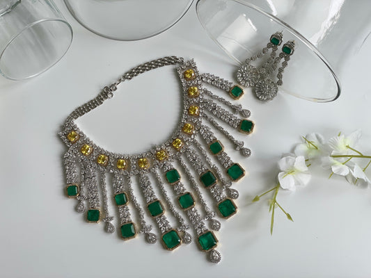 Zircon Bridal Set studded with Green and Yellow StonesStudio6Jewels