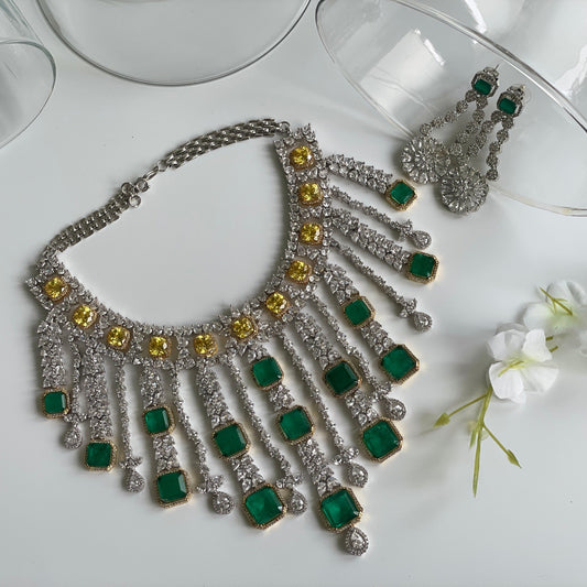 Zircon Bridal Set studded with Green and Yellow StonesStudio6Jewels