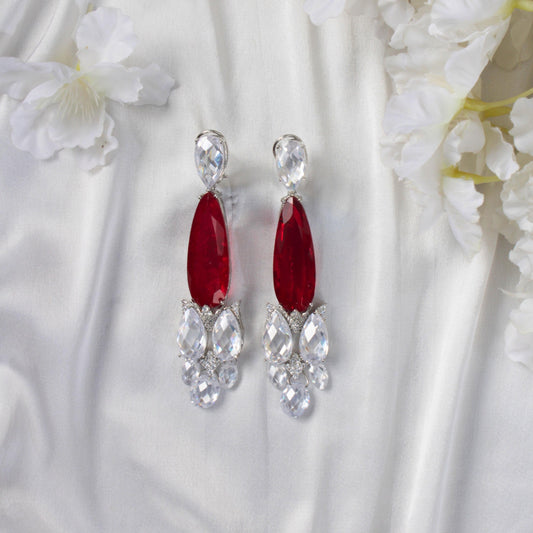 White Finish Marquise Cut Doublet Crystal and Zircon Earrings