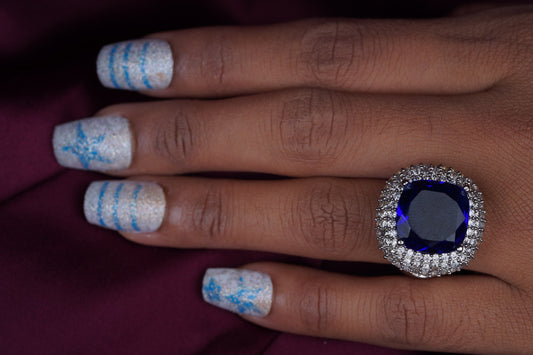 White Finish Sapphire Double and Zircon RingStudio6Jewels