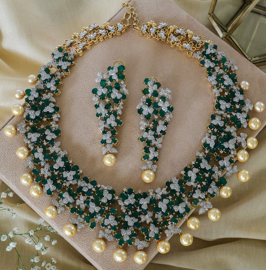 Exclusive Green Zircon Swarovski and Pearl Necklace SetStudio6Jewels