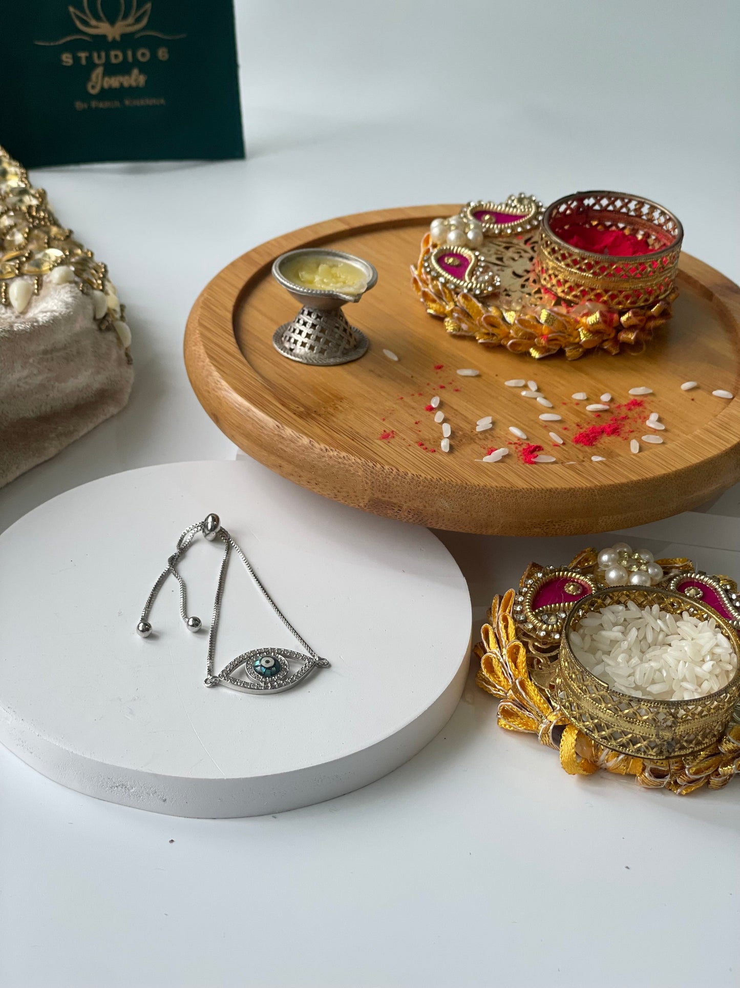 White Finish Evil Eye RakhiStudio6Jewels