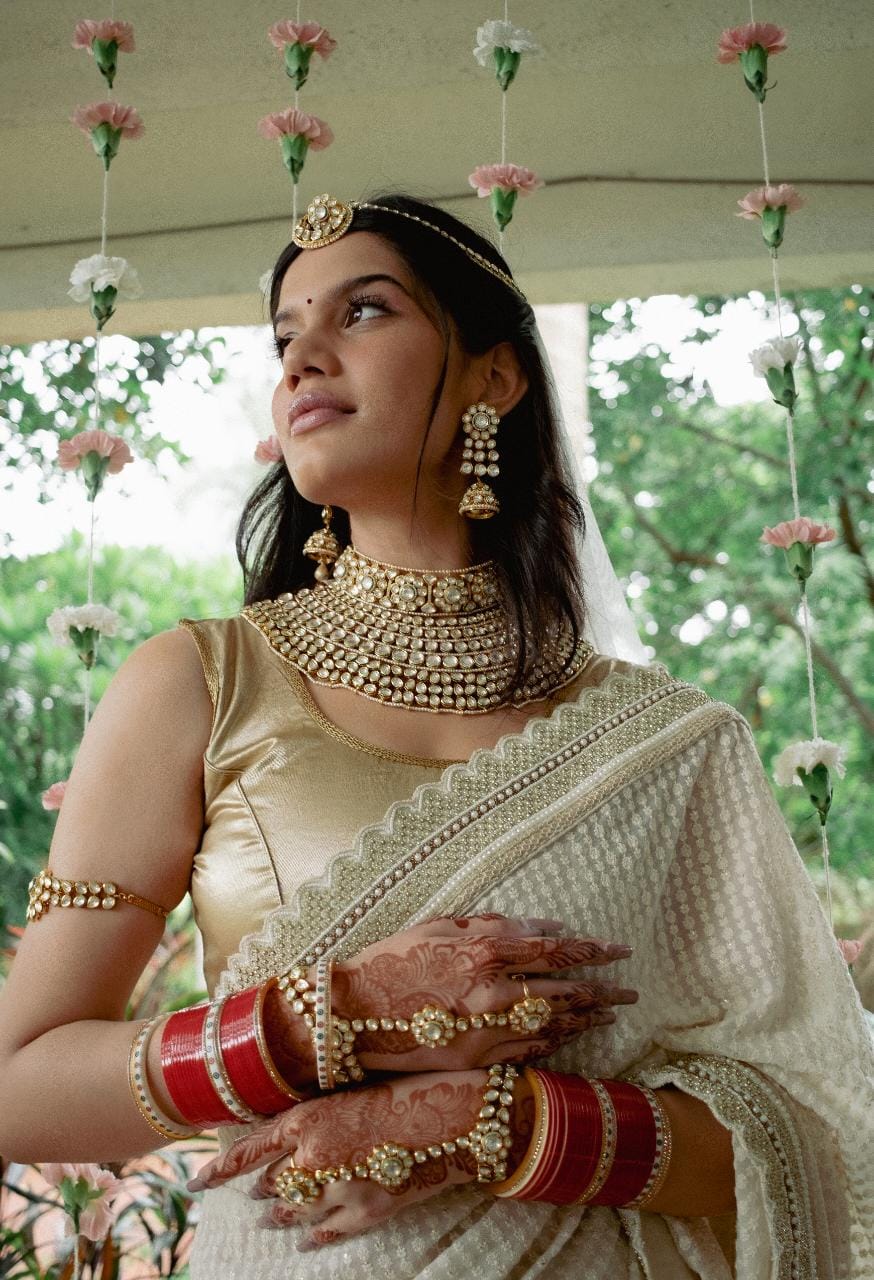 Kundan Pendant Saree Chain Set Bride Necklace For Designer Saree