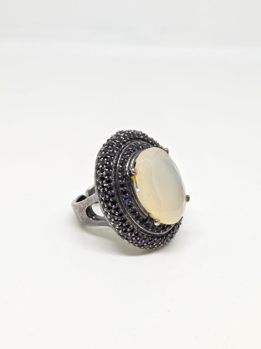 Zircon Double Halo Ring with Oval Center Stone