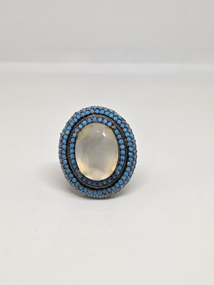Zircon Double Halo Ring with Oval Center Stone