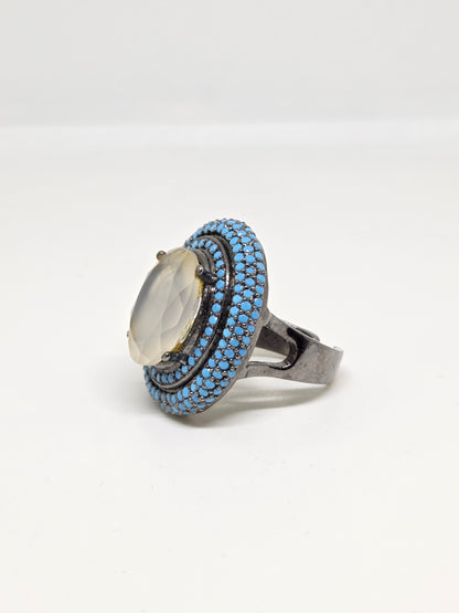 Zircon Double Halo Ring with Oval Center Stone