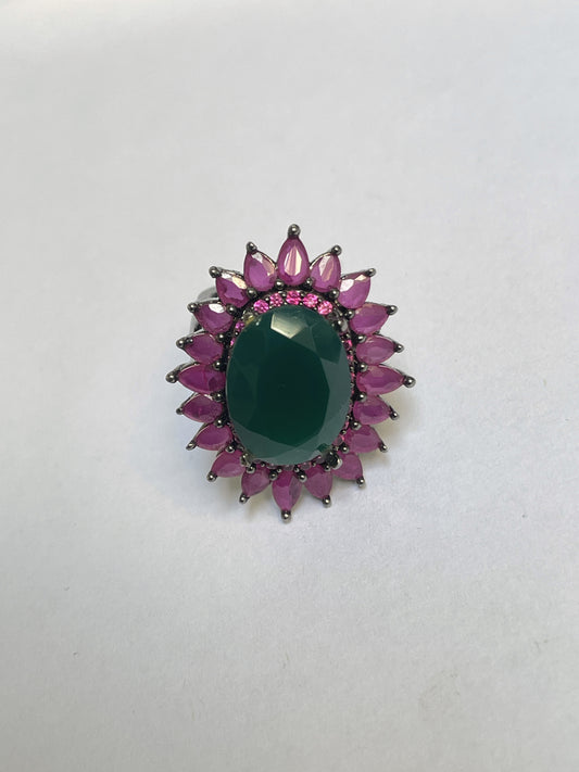 Pink and Green Stone Zircon Ring