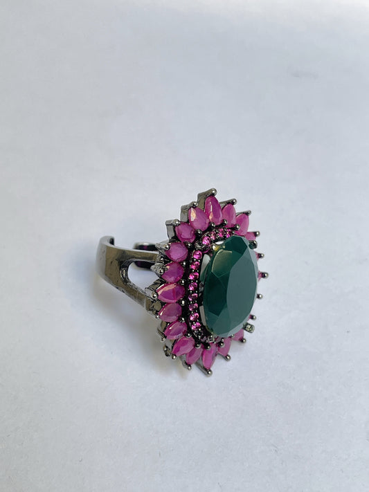 Pink and Green Stone Zircon Ring