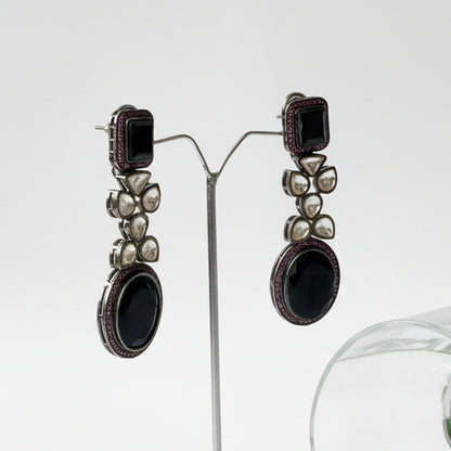 Deep Purple Stones with Pink Stone Detailed Kundan Earrings