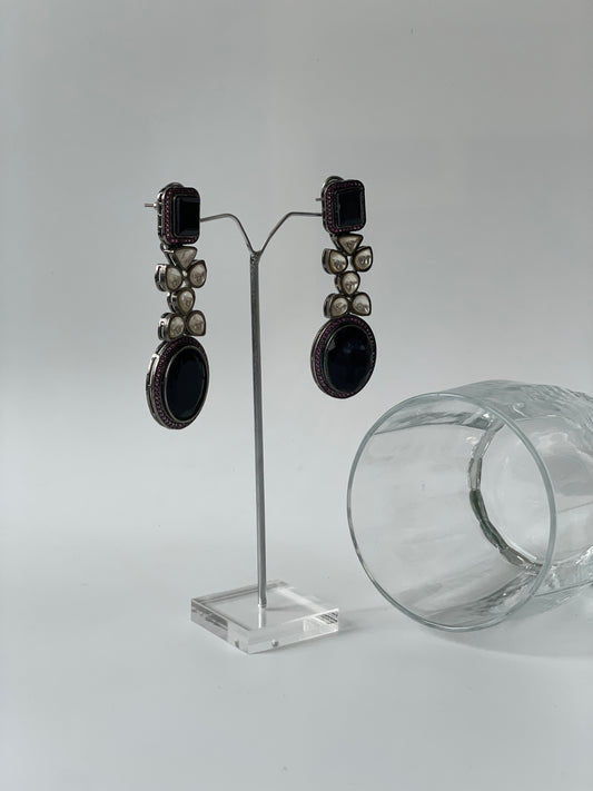 Deep Purple Stones with Pink Stone Detailed Kundan Earrings