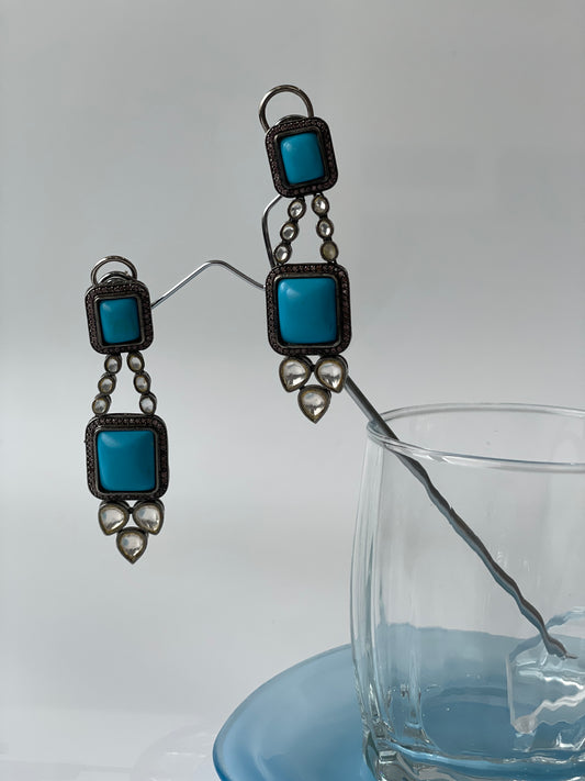 Turquoise Studded Kundan Accent Earrings