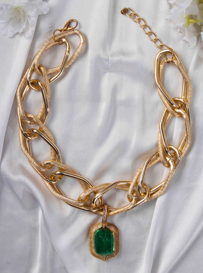 Chunky Links Gold Plated Choker with ZirconStudio6Jewels