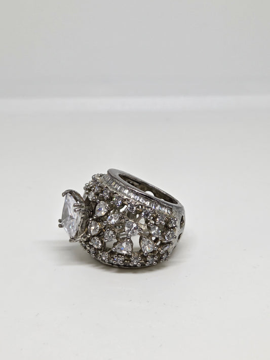 White Finish Zircon Classic Statement Ring