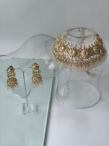 Gold Finish Kundan Necklace Set with Blush Pink DropsStudio6Jewels