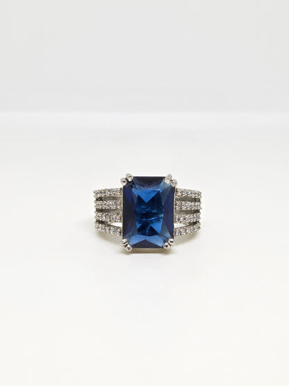 Blue Zircon Three Row Band Ring