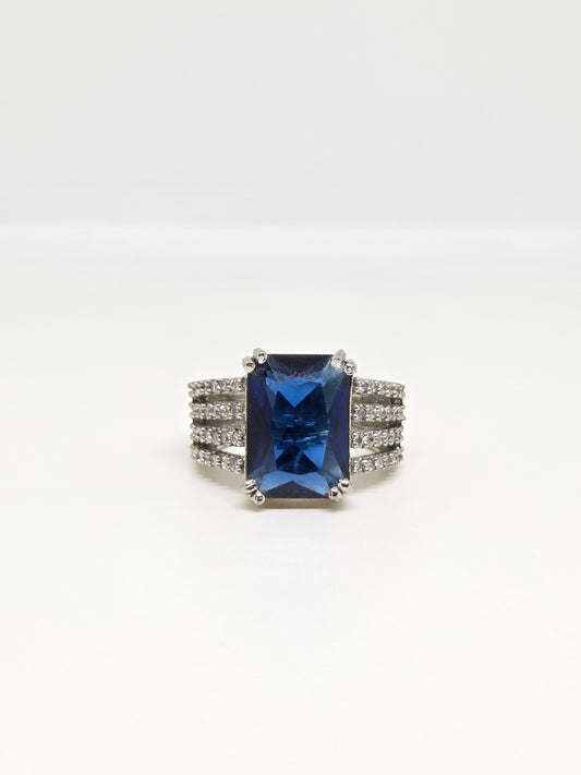 Blue Zircon Three Row Band Ring