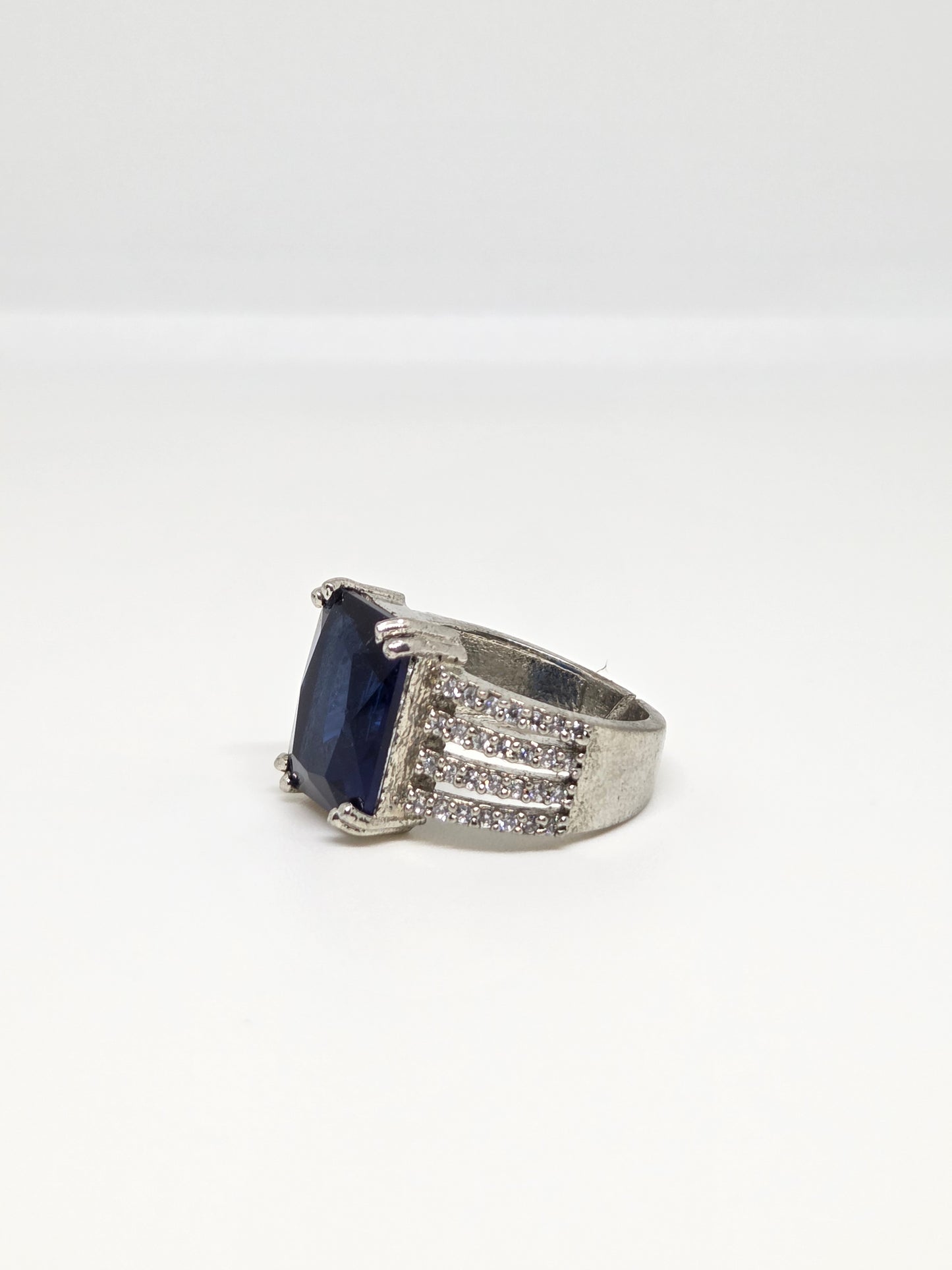 Blue Zircon Three Row Band Ring