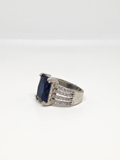 Blue Zircon Three Row Band Ring