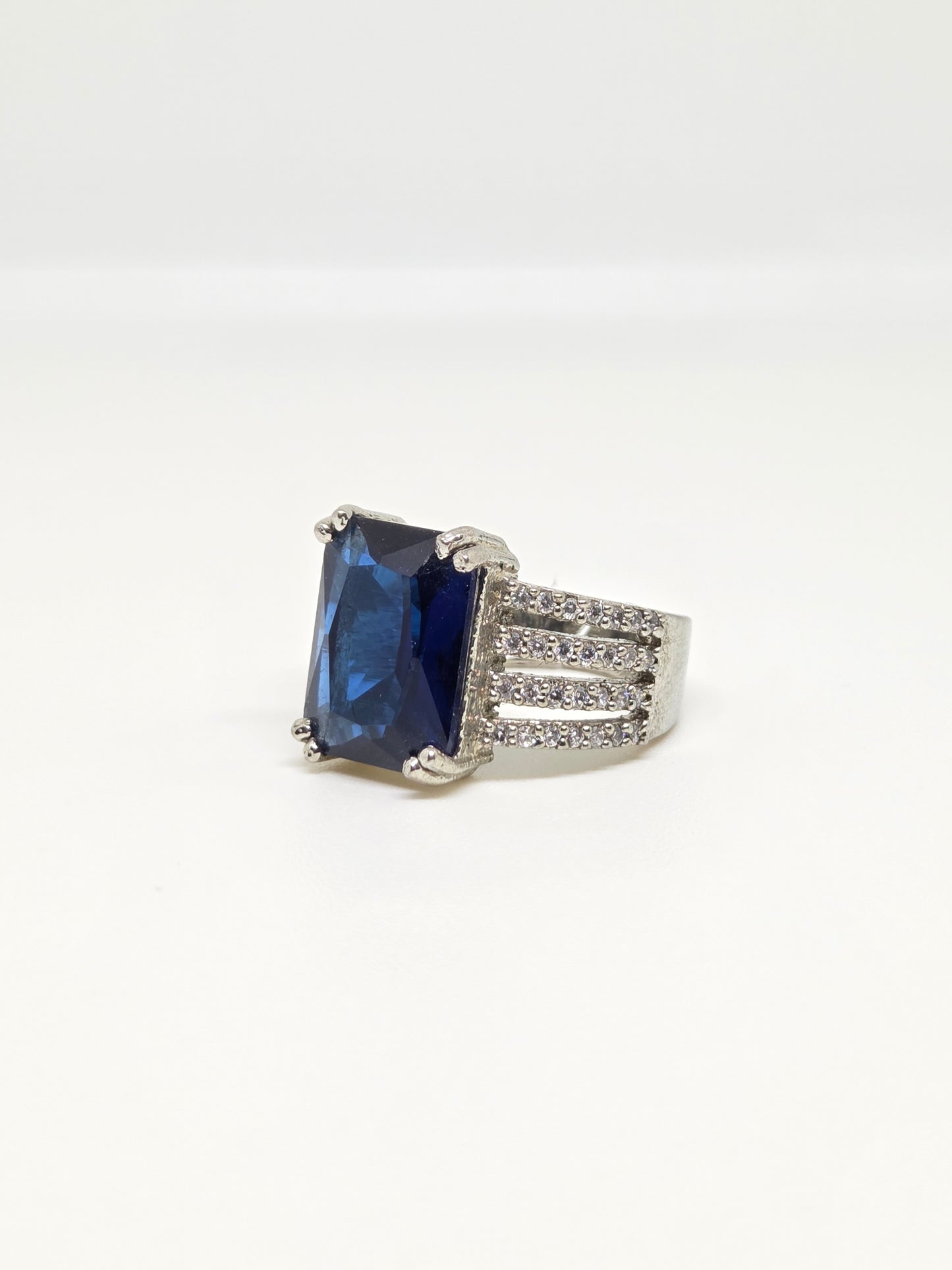Blue Zircon Three Row Band Ring