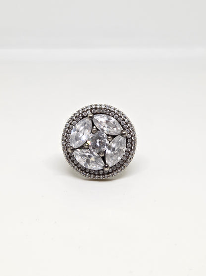 Black Rhodium Finish Flower Zircon Ring