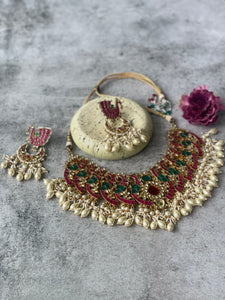 Kundan Multi Stone Necklace Set with Pearl GucchaStudio6Jewels