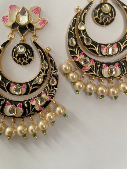 Polki And Pearl Meenakaari Earrings