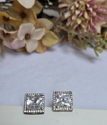 Square Studs With Precious Stones