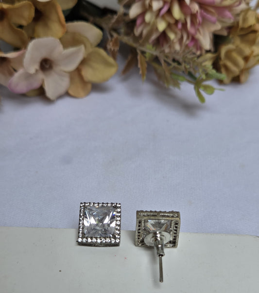 Square Studs With Precious Stones