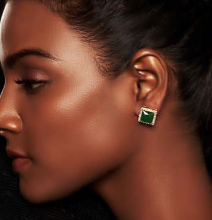 Square Studs With Precious Stones