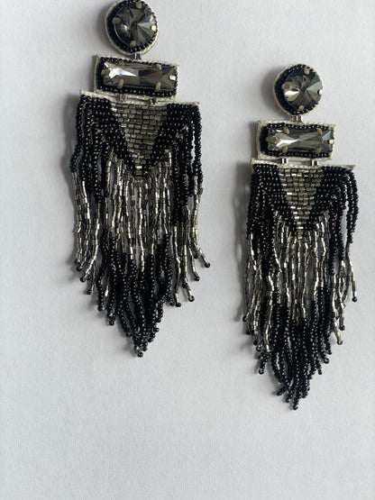 Black Beaded Tassel Boohoo Earrings