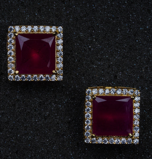 Square Studs With Precious Stones