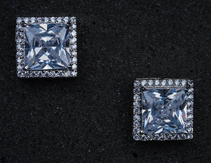 Square Studs With Precious Stones