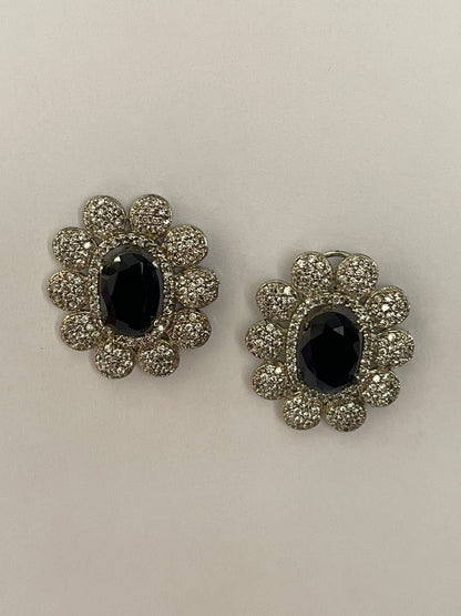 Zircon Studs with Oval Center Stone