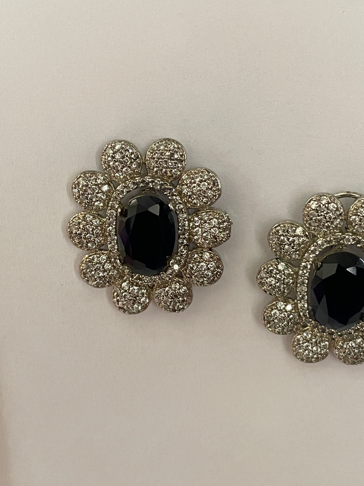 Zircon Studs with Oval Center Stone