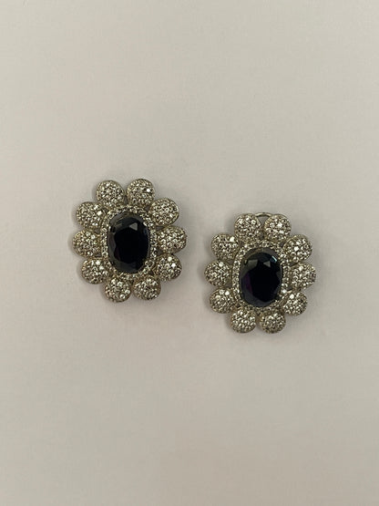 Zircon Studs with Oval Center Stone