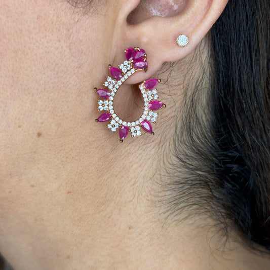 Zircon-Studded Earrings With Pink Stones