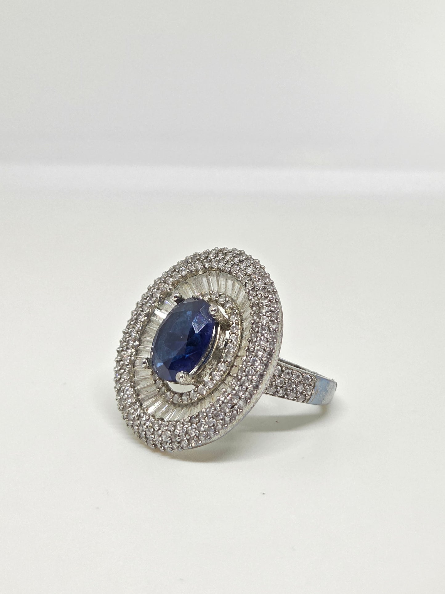 Blue Stone Oval Halo Zircon Ring