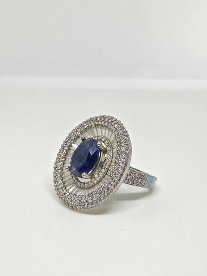 Blue Stone Oval Halo Zircon Ring