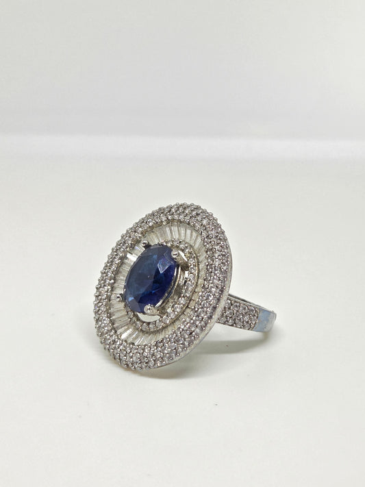 Blue Stone Oval Halo Zircon Ring