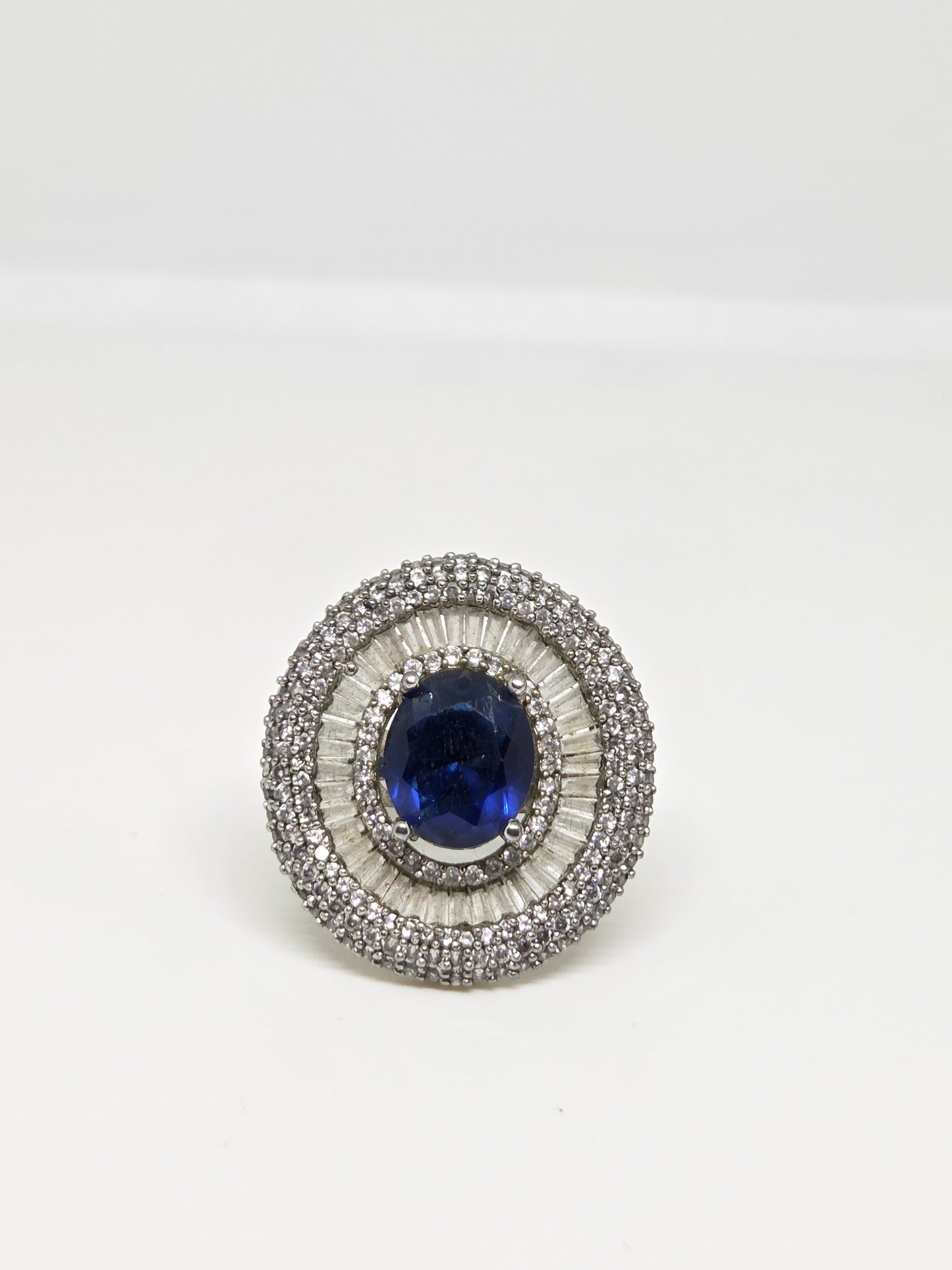 Blue Stone Oval Halo Zircon Ring