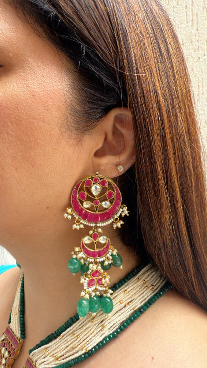 Pearl and Kundan Long Necklace Set With Premium Stones