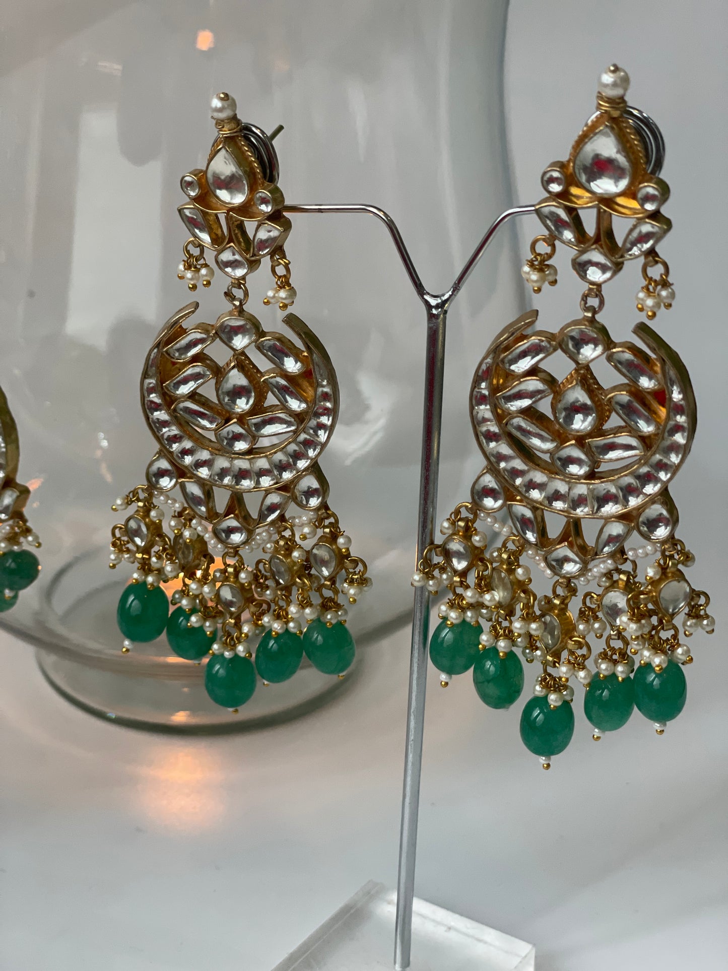 Pacchi Kundan Necklace Set with Green Beads