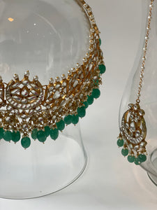 Pacchi Kundan Necklace Set with Green Beads